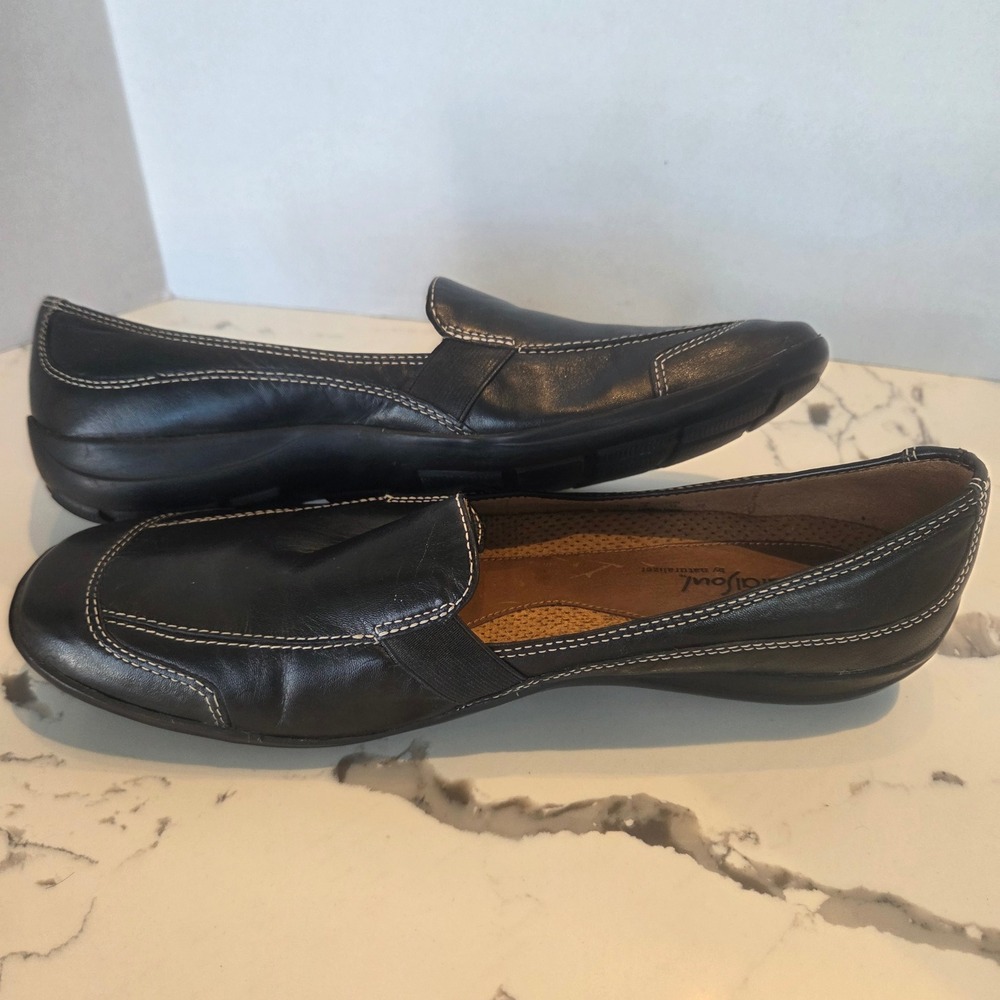 Naturalizer/Natural Soul Blk Leather Loafers Comfort Slip On Wht Stitch Women 11 - Picture 13 of 13